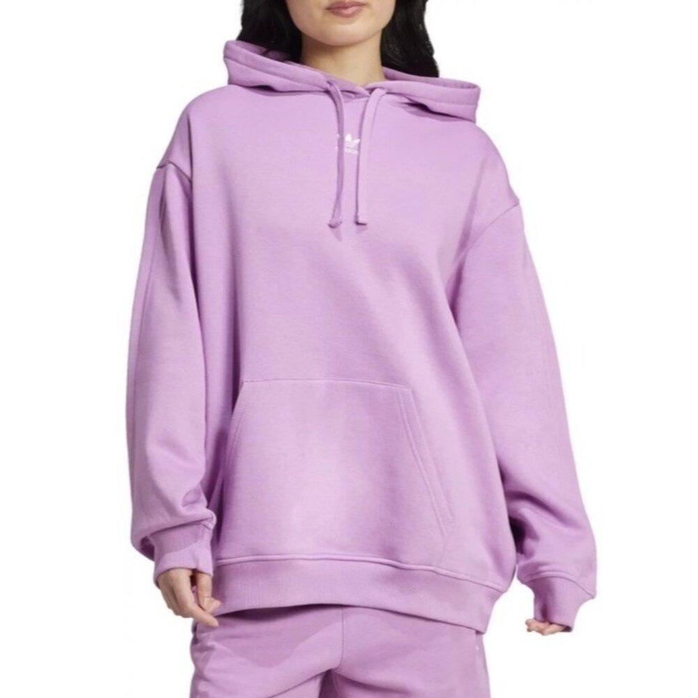 adidas Originals Womens Essentials Oversized Fleece Hoodie Small Prelove Purple